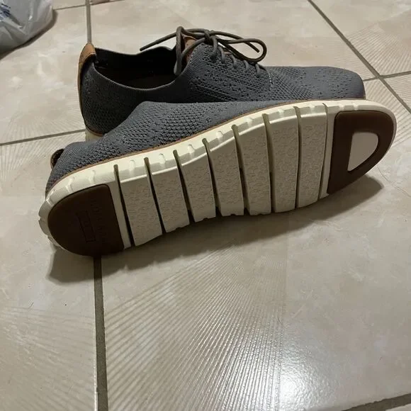 Cole Haan Mens Size 8.5 Gray Knit Wingtip Oxford Shoes - Picture 4 of 4